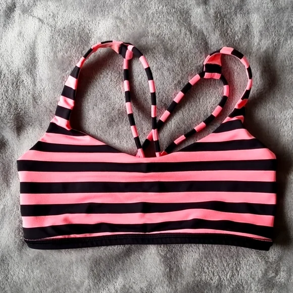 Lululemon Pink and Black Stripped Sports Bra Size 2/Au 6 - Picture 1 of 5